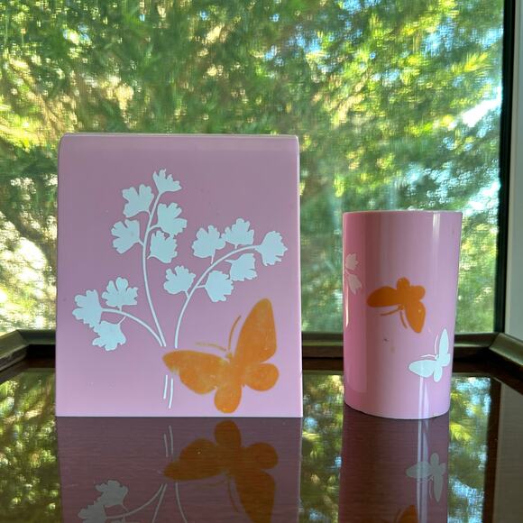 Vintage Pink Butterfly Bathroom Set – Tissue Box Cover & Cup - Picture 8 of 11